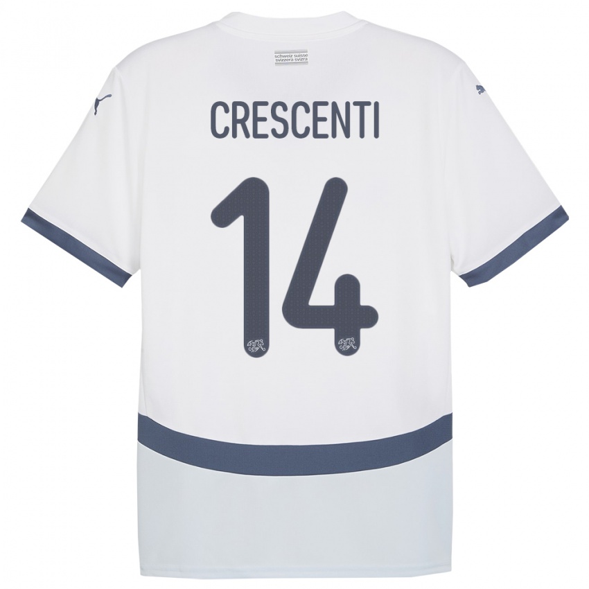 Mann Sveits Federico Crescenti #14 Hvit Bortetrøye Drakt Trøye 24-26 Skjorter T-Skjorte