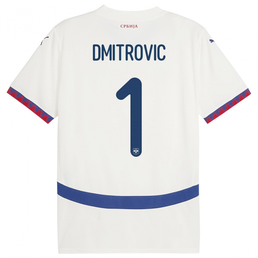 Mann Serbia Marko Dmitrovic #1 Hvit Bortetrøye Drakt Trøye 24-26 Skjorter T-Skjorte