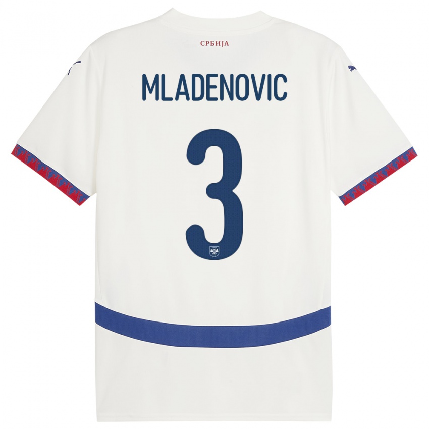 Mann Serbia Filip Mladenovic #3 Hvit Bortetrøye Drakt Trøye 24-26 Skjorter T-Skjorte