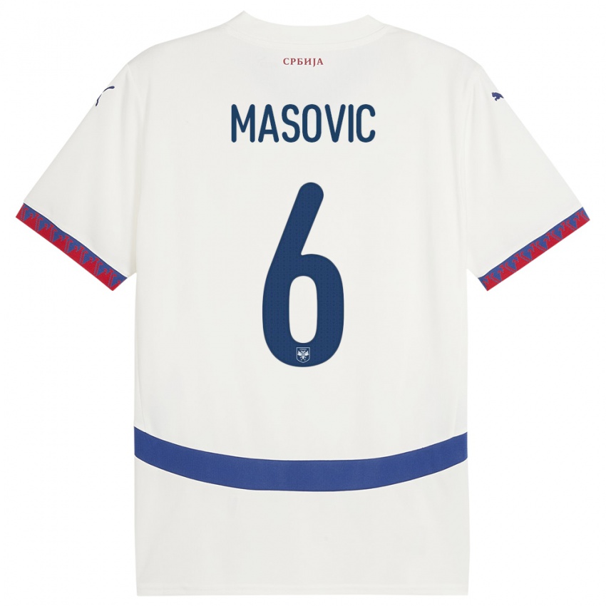 Mann Serbia Erhan Masovic #6 Hvit Bortetrøye Drakt Trøye 24-26 Skjorter T-Skjorte