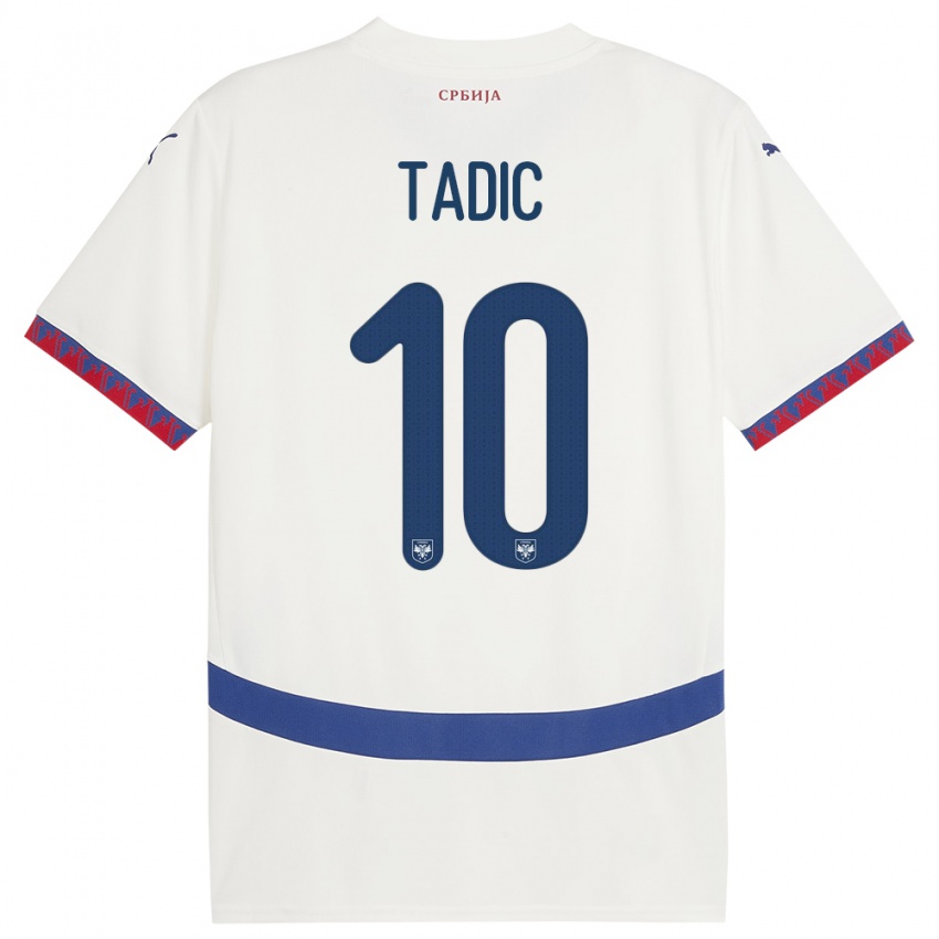 Mann Serbia Dusan Tadic #10 Hvit Bortetrøye Drakt Trøye 24-26 Skjorter T-Skjorte