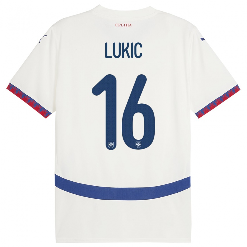 Mann Serbia Sasa Lukic #16 Hvit Bortetrøye Drakt Trøye 24-26 Skjorter T-Skjorte
