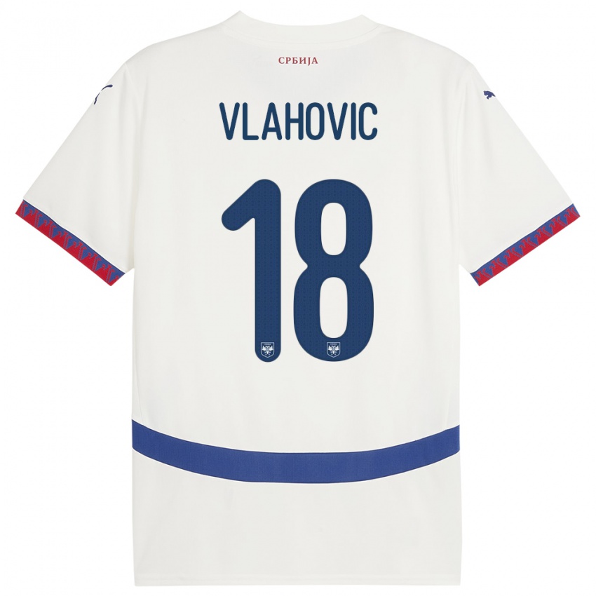 Mann Serbia Dusan Vlahovic #18 Hvit Bortetrøye Drakt Trøye 24-26 Skjorter T-Skjorte