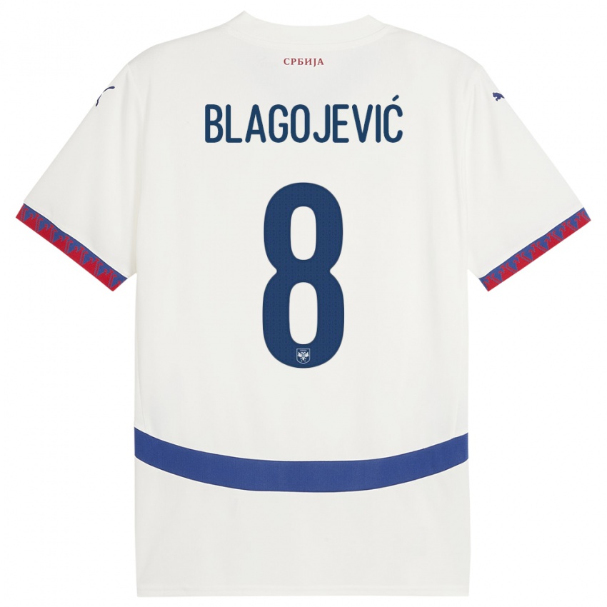 Mann Serbia Dina Blagojevic #8 Hvit Bortetrøye Drakt Trøye 24-26 Skjorter T-Skjorte