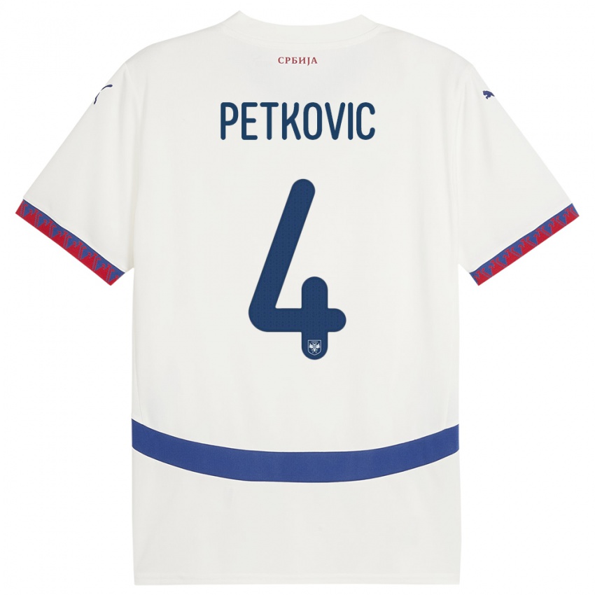 Mann Serbia Nikola Petkovic #4 Hvit Bortetrøye Drakt Trøye 24-26 Skjorter T-Skjorte