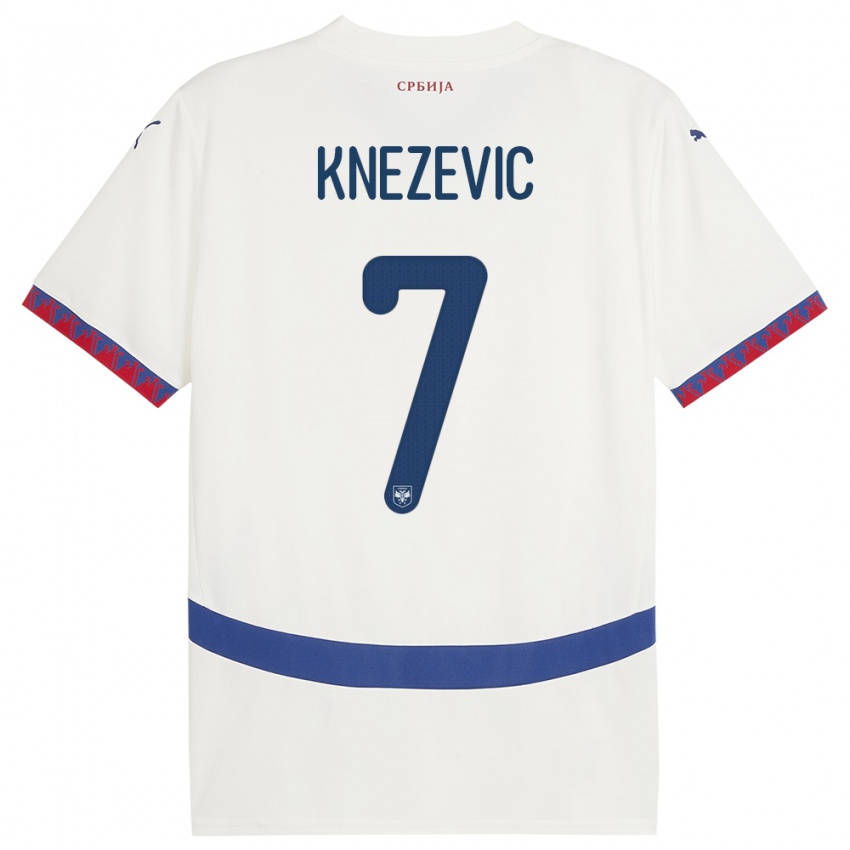 Mann Serbia Nikola Knezevic #7 Hvit Bortetrøye Drakt Trøye 24-26 Skjorter T-Skjorte