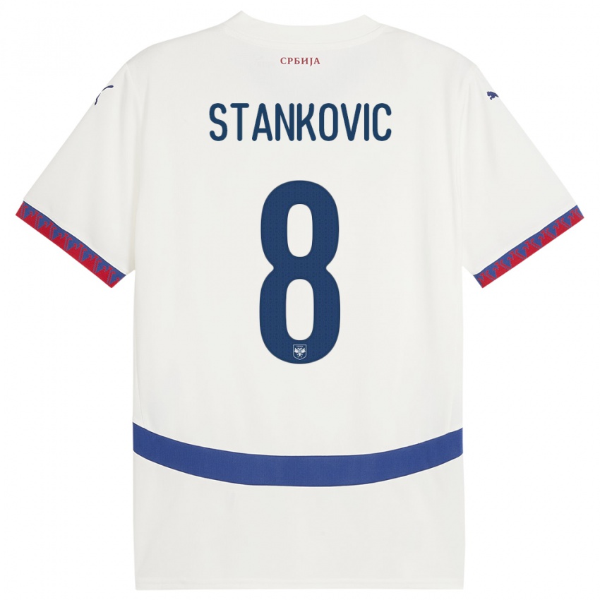 Mann Serbia Nikola Stankovic #8 Hvit Bortetrøye Drakt Trøye 24-26 Skjorter T-Skjorte