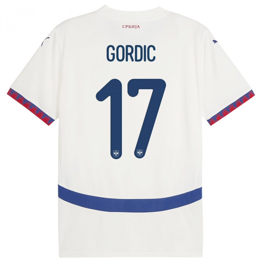 Mann Serbia Djordje Gordic #17 Hvit Bortetrøye Drakt Trøye 24-26 Skjorter T-Skjorte