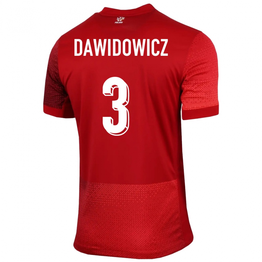 Mann Polen Pawel Dawidowicz #3 Rød Bortetrøye Drakt Trøye 24-26 Skjorter T-Skjorte