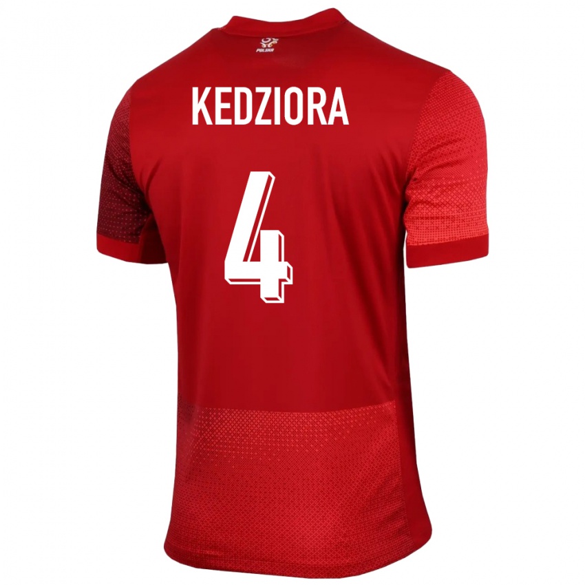 Mann Polen Tomasz Kedziora #4 Rød Bortetrøye Drakt Trøye 24-26 Skjorter T-Skjorte