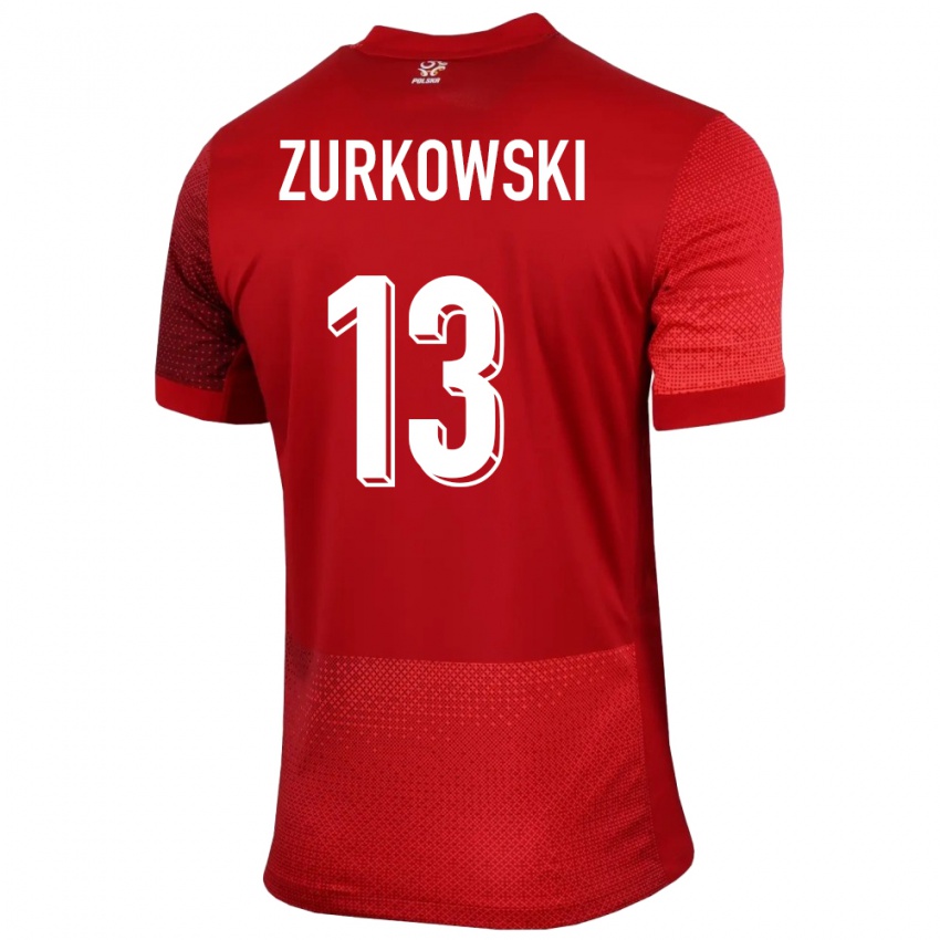 Mann Polen Szymon Zurkowski #13 Rød Bortetrøye Drakt Trøye 24-26 Skjorter T-Skjorte