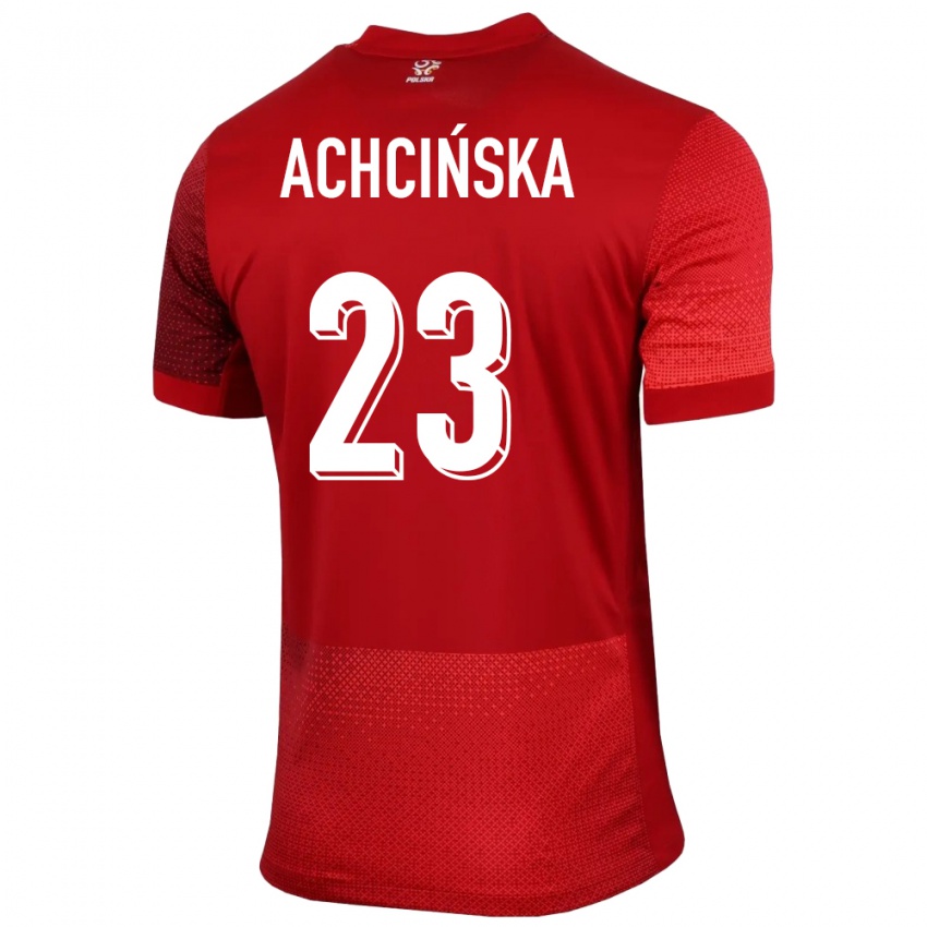 Mann Polen Adriana Achcinska #23 Rød Bortetrøye Drakt Trøye 24-26 Skjorter T-Skjorte