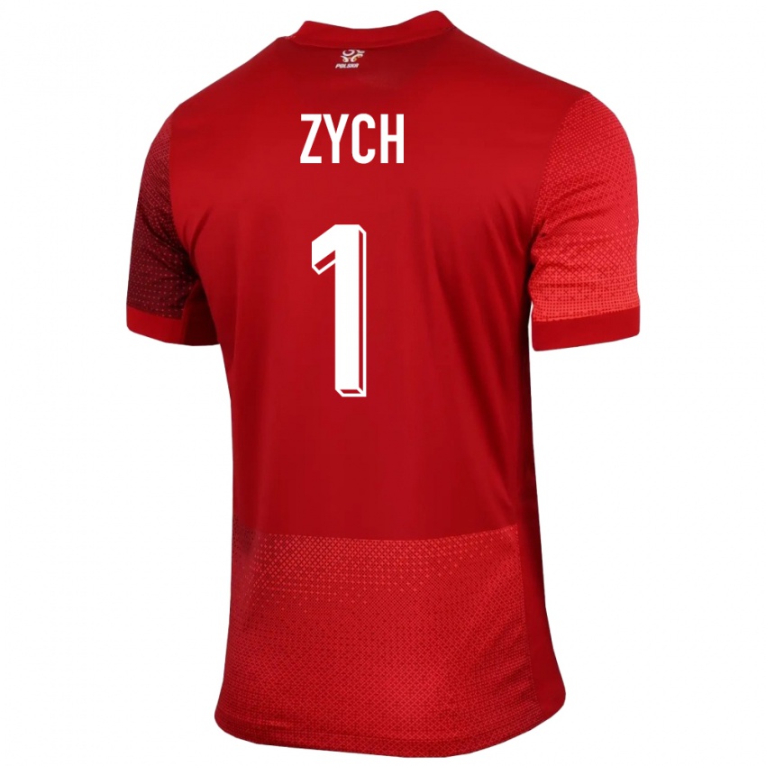 Mann Polen Oliwier Zych #1 Rød Bortetrøye Drakt Trøye 24-26 Skjorter T-Skjorte