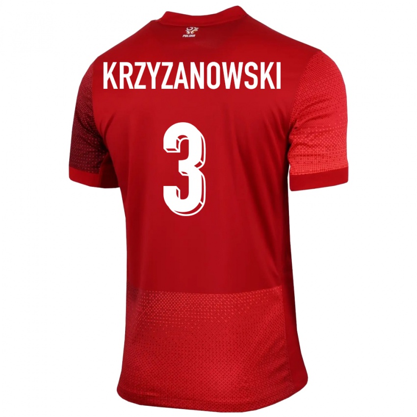 Mann Polen Jakub Krzyzanowski #3 Rød Bortetrøye Drakt Trøye 24-26 Skjorter T-Skjorte