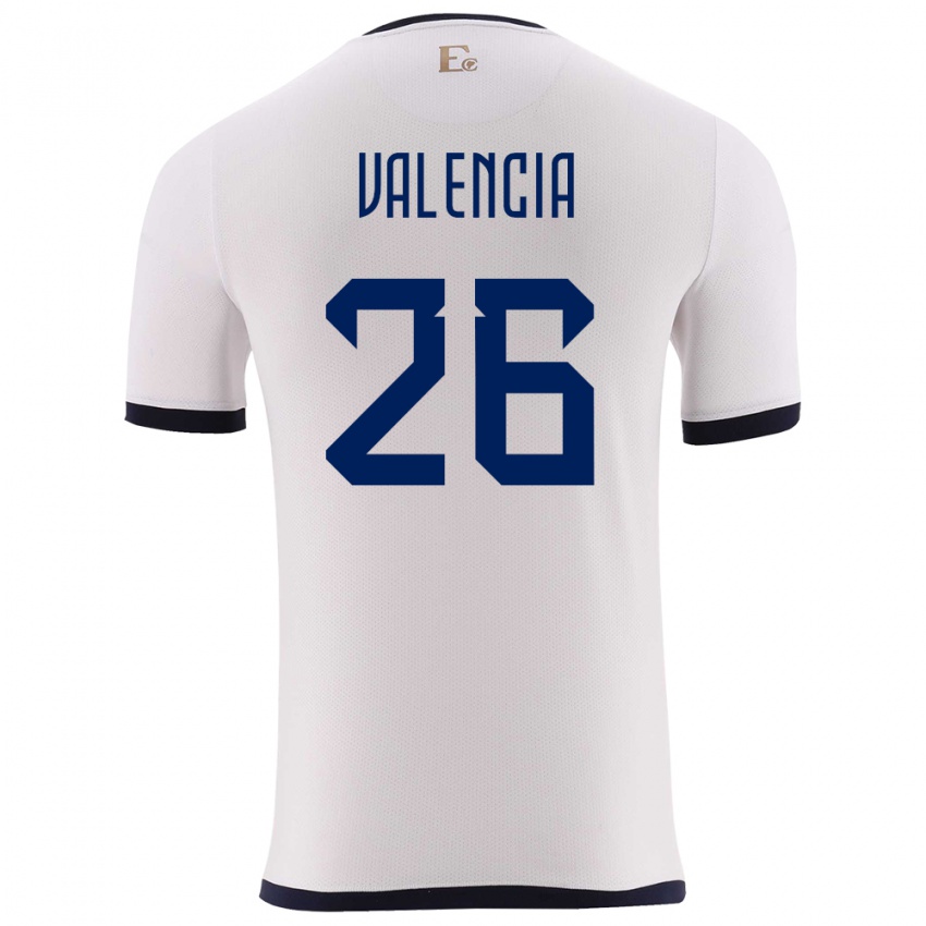 Mann Ecuador Anthony Valencia #26 Hvit Bortetrøye Drakt Trøye 24-26 Skjorter T-Skjorte