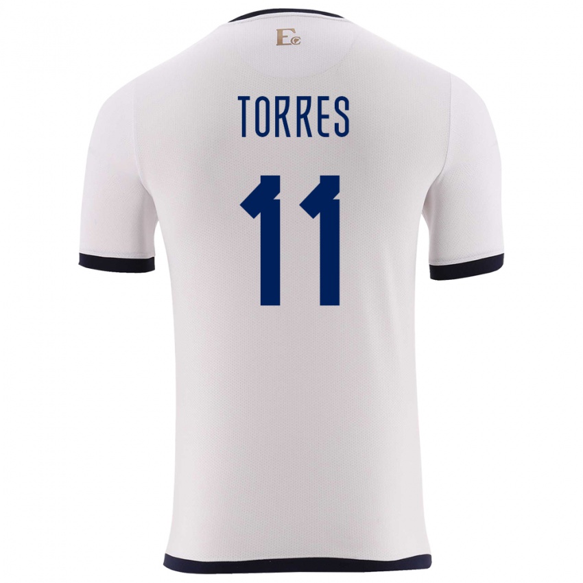 Mann Ecuador Ambar Torres #11 Hvit Bortetrøye Drakt Trøye 24-26 Skjorter T-Skjorte
