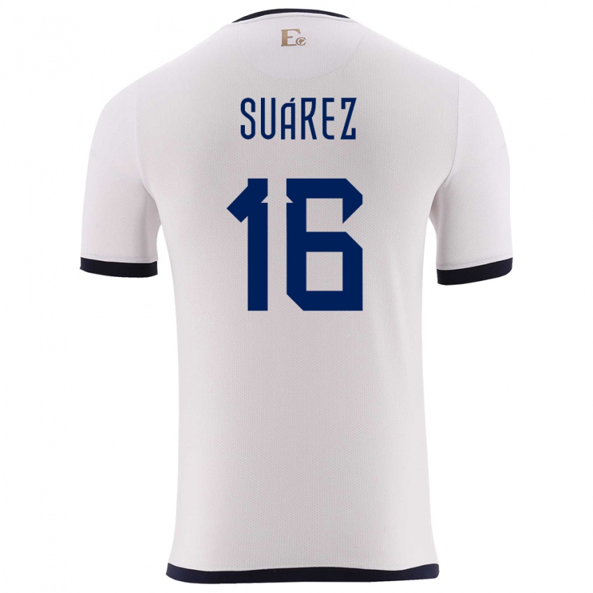 Mann Ecuador Ariel Suarez #16 Hvit Bortetrøye Drakt Trøye 24-26 Skjorter T-Skjorte