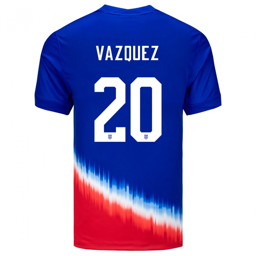 Mann Usa David Vazquez #20 Blå Bortetrøye Drakt Trøye 24-26 Skjorter T-Skjorte