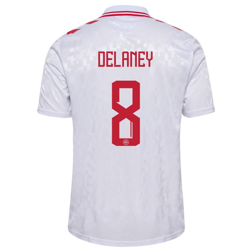 Mann Danmark Thomas Delaney #8 Hvit Bortetrøye Drakt Trøye 24-26 Skjorter T-Skjorte