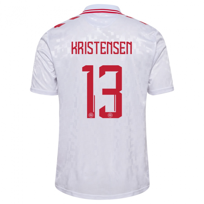 Mann Danmark Rasmus Kristensen #13 Hvit Bortetrøye Drakt Trøye 24-26 Skjorter T-Skjorte
