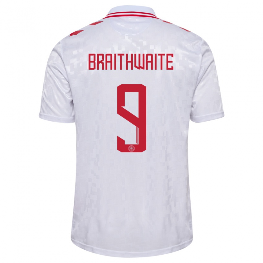 Mann Danmark Martin Braithwaite #9 Hvit Bortetrøye Drakt Trøye 24-26 Skjorter T-Skjorte
