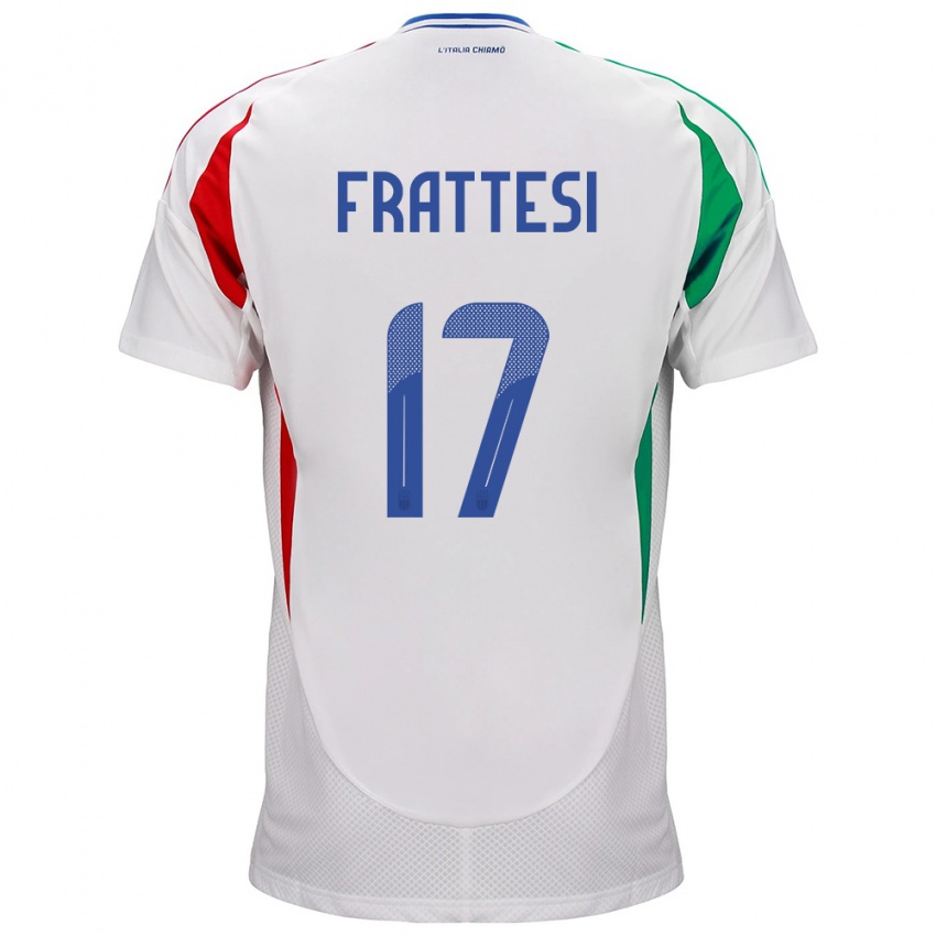 Mann Italia Davide Frattesi #17 Hvit Bortetrøye Drakt Trøye 24-26 Skjorter T-Skjorte