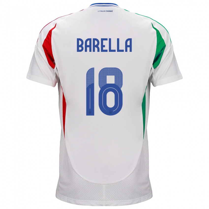 Mann Italia Nicolò Barella #18 Hvit Bortetrøye Drakt Trøye 24-26 Skjorter T-Skjorte