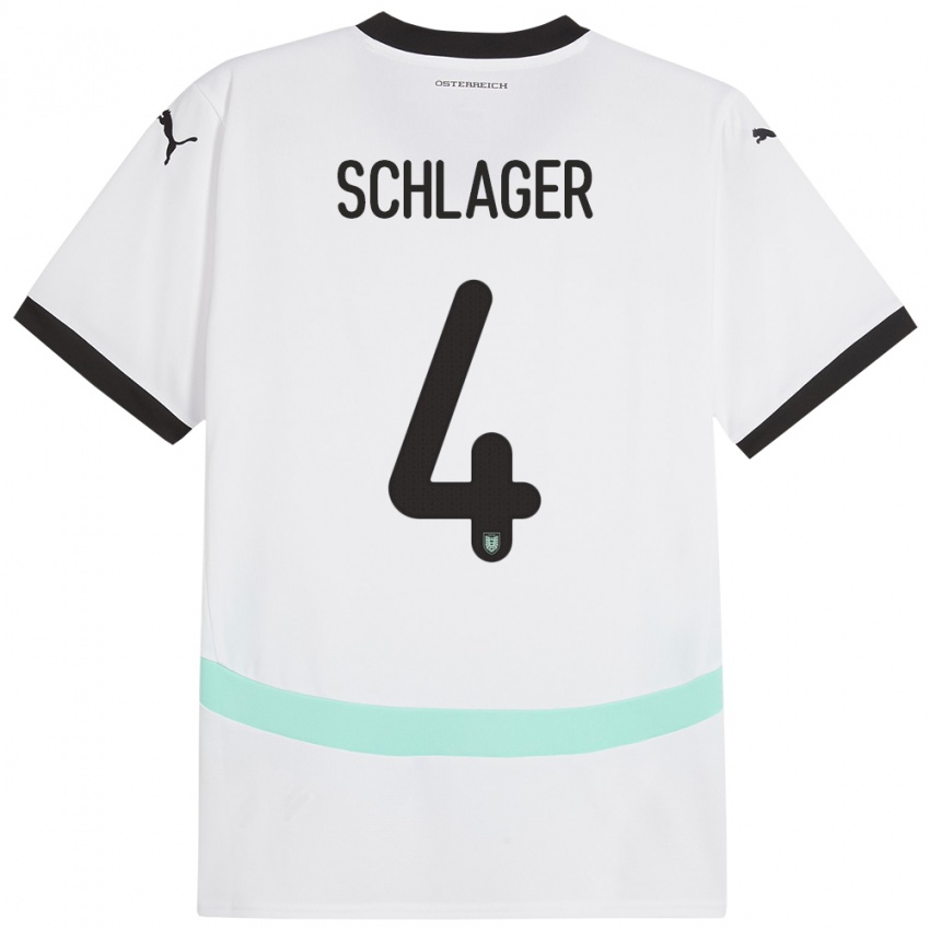 Mann Østerrike Xaver Schlager #4 Hvit Bortetrøye Drakt Trøye 24-26 Skjorter T-Skjorte