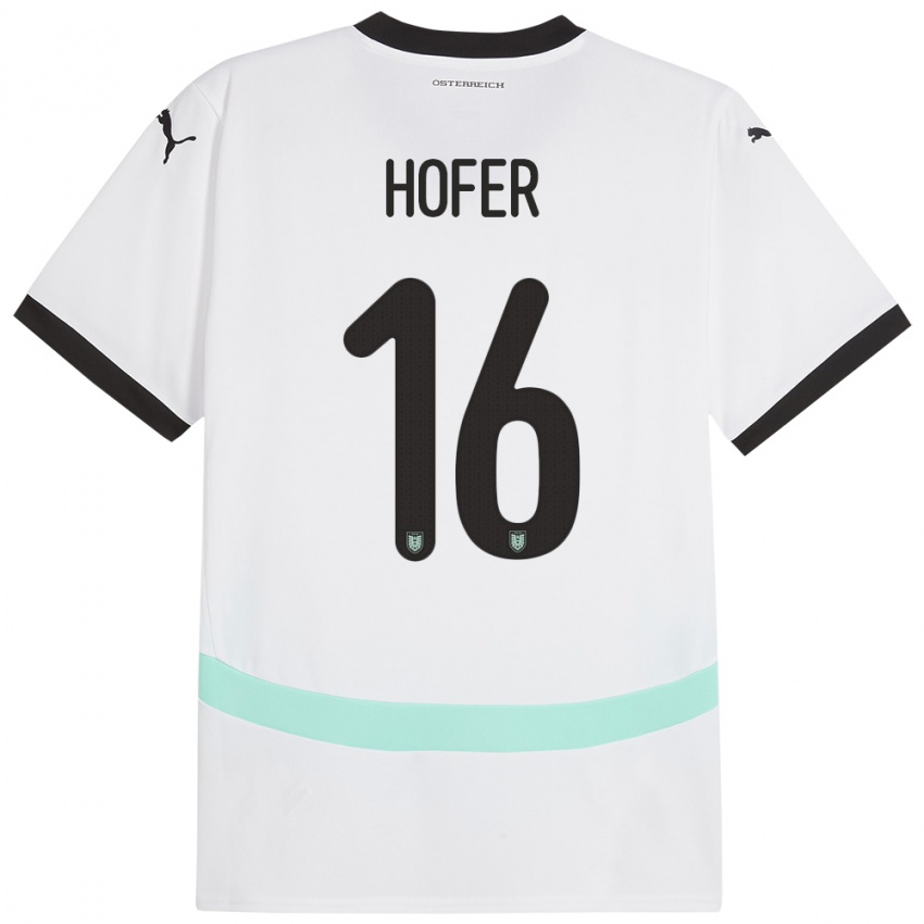 Mann Østerrike Raphael Hofer #16 Hvit Bortetrøye Drakt Trøye 24-26 Skjorter T-Skjorte