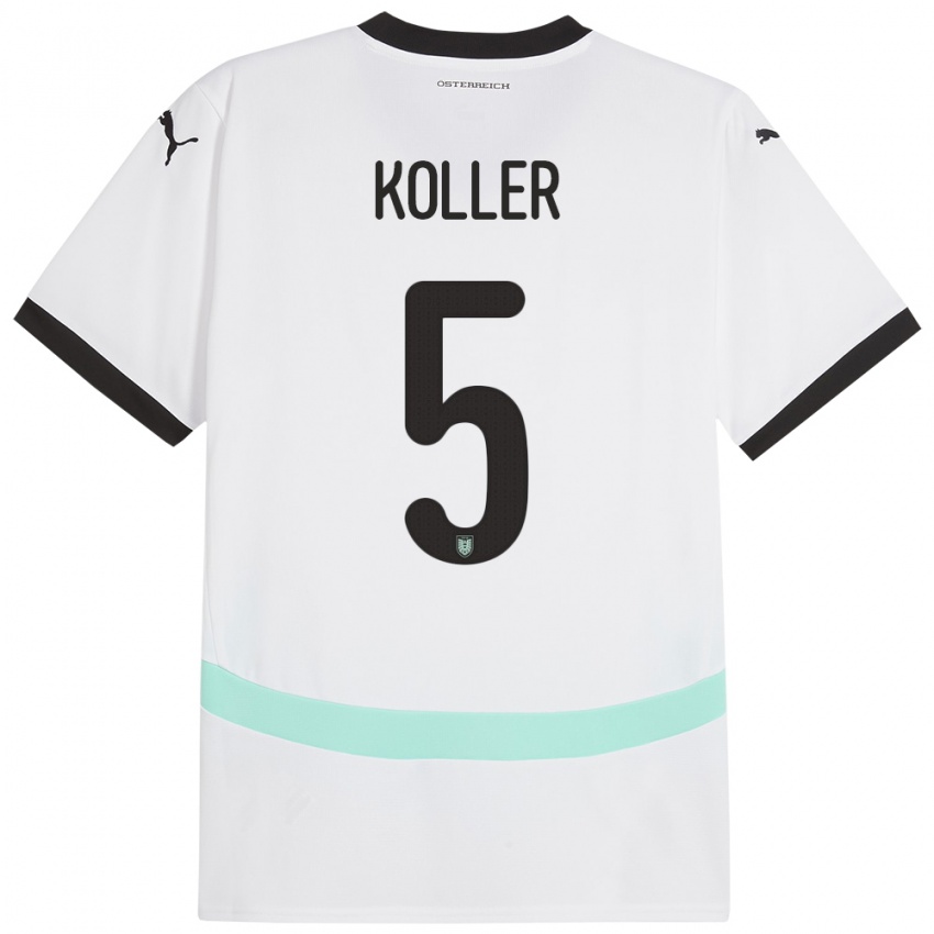 Mann Østerrike Paul Koller #5 Hvit Bortetrøye Drakt Trøye 24-26 Skjorter T-Skjorte