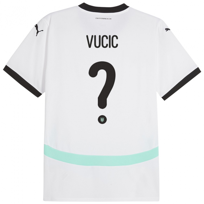 Mann Østerrike Romeo Vucic #0 Hvit Bortetrøye Drakt Trøye 24-26 Skjorter T-Skjorte