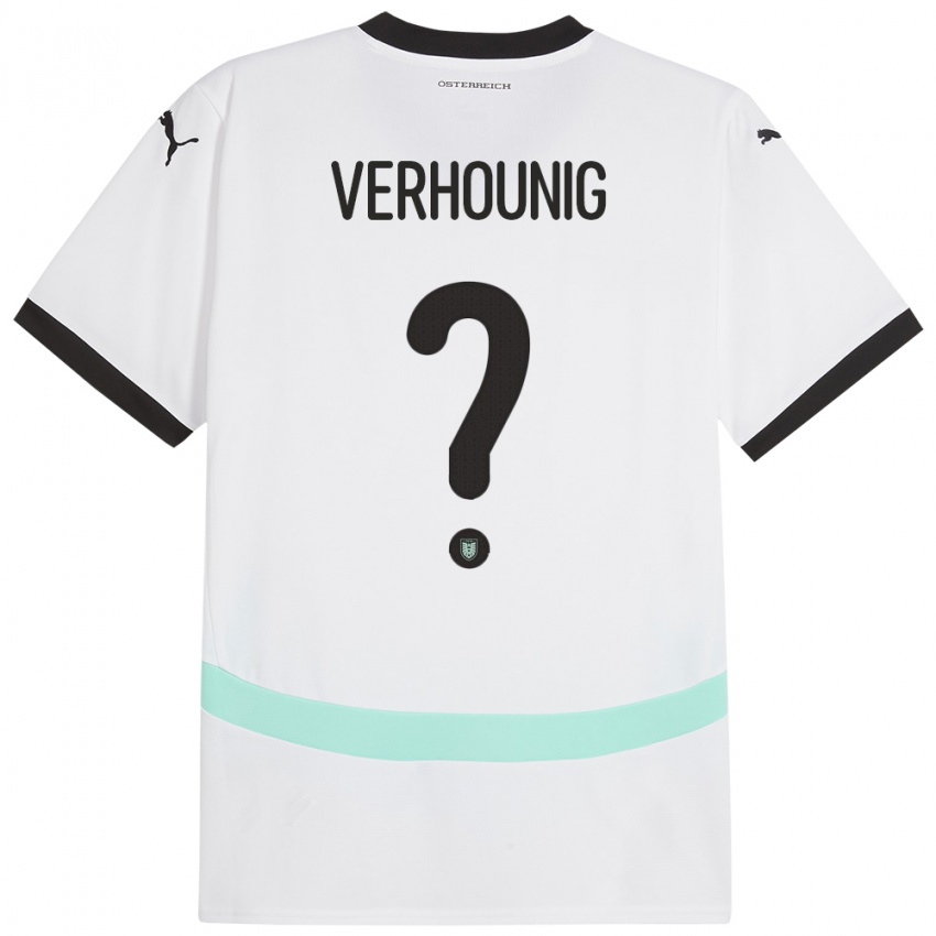 Mann Østerrike Phillip Verhounig #0 Hvit Bortetrøye Drakt Trøye 24-26 Skjorter T-Skjorte