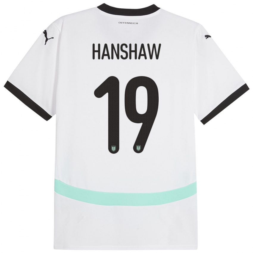 Mann Østerrike Verena Hanshaw #19 Hvit Bortetrøye Drakt Trøye 24-26 Skjorter T-Skjorte