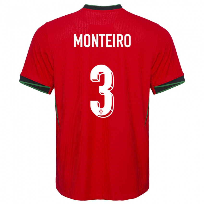Dame Portugal Diogo Monteiro #3 Rød Hjemmetrøye Drakt Trøye 24-26 Skjorter T-Skjorte