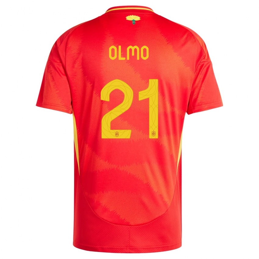 Dame Spania Dani Olmo #21 Rød Hjemmetrøye Drakt Trøye 24-26 Skjorter T-Skjorte
