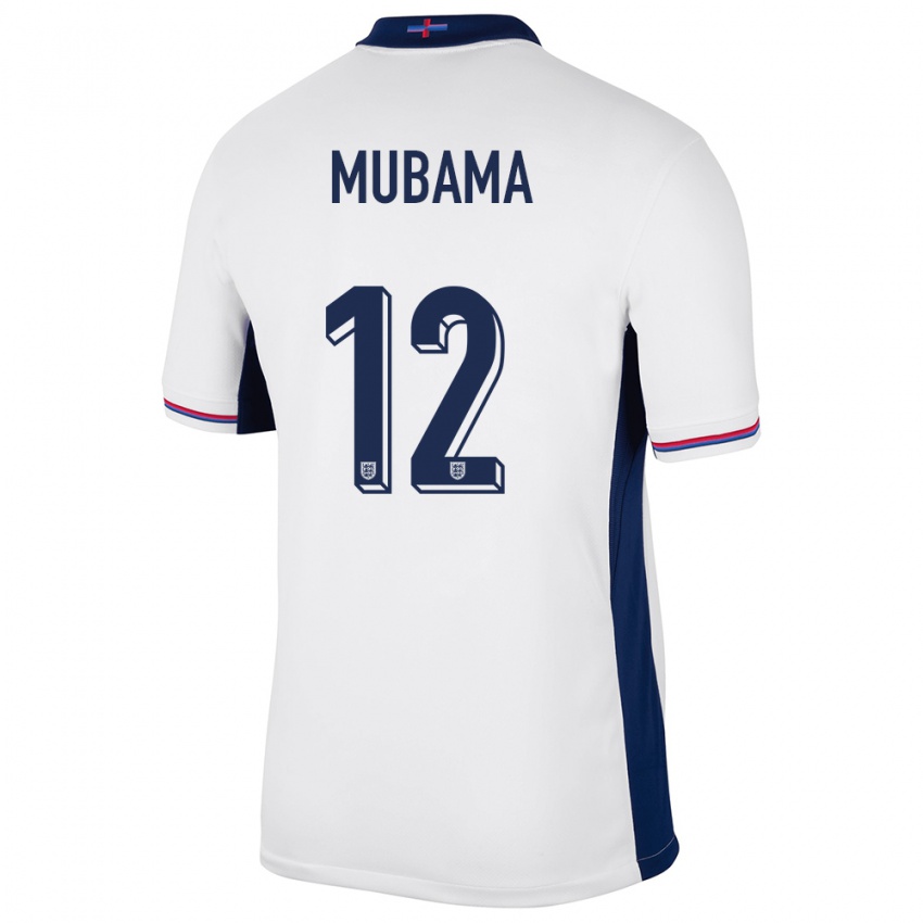 Dame England Divin Mubama #12 Hvit Hjemmetrøye Drakt Trøye 24-26 Skjorter T-Skjorte