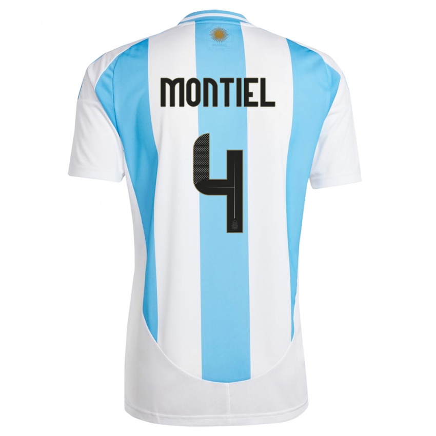 Dame Argentina Gonzalo Montiel #4 Hvit Blå Hjemmetrøye Drakt Trøye 24-26 Skjorter T-Skjorte