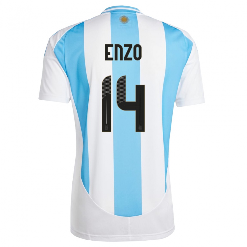 Dame Argentina Enzo Fernandez #14 Hvit Blå Hjemmetrøye Drakt Trøye 24-26 Skjorter T-Skjorte