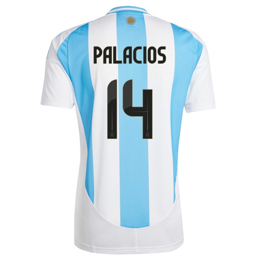 Dame Argentina Exequiel Palacios #14 Hvit Blå Hjemmetrøye Drakt Trøye 24-26 Skjorter T-Skjorte
