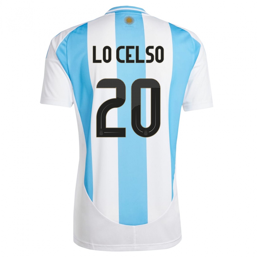 Dame Argentina Giovani Lo Celso #20 Hvit Blå Hjemmetrøye Drakt Trøye 24-26 Skjorter T-Skjorte