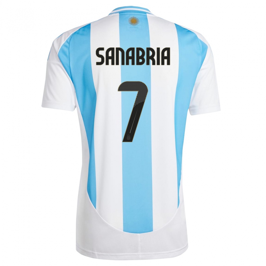 Dame Argentina Mateo Sanabria #7 Hvit Blå Hjemmetrøye Drakt Trøye 24-26 Skjorter T-Skjorte