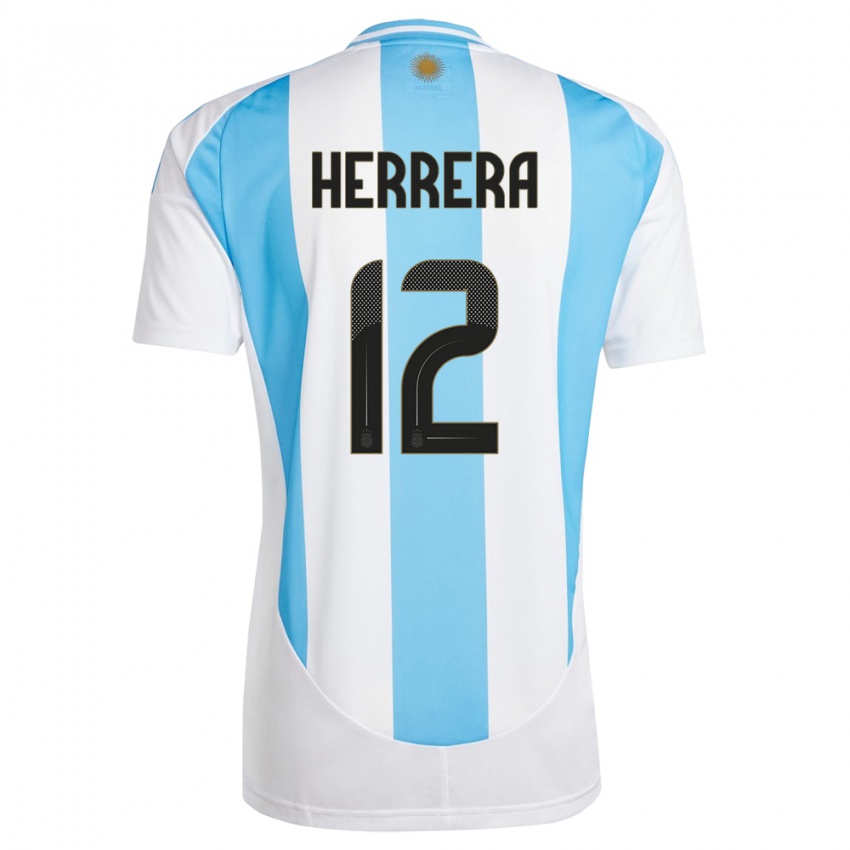 Dame Argentina Franco Herrera #12 Hvit Blå Hjemmetrøye Drakt Trøye 24-26 Skjorter T-Skjorte