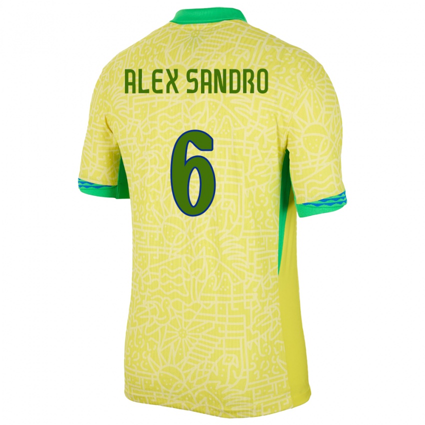 Dame Brasil Alex Sandro #6 Gul Hjemmetrøye Drakt Trøye 24-26 Skjorter T-Skjorte