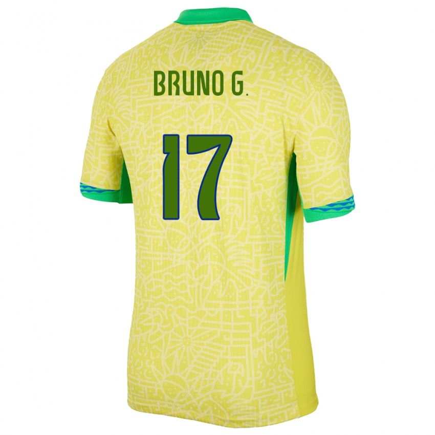 Dame Brasil Bruno Guimaraes #17 Gul Hjemmetrøye Drakt Trøye 24-26 Skjorter T-Skjorte