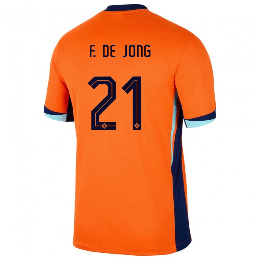 Dame Nederland Frenkie De Jong #21 Oransje Hjemmetrøye Drakt Trøye 24-26 Skjorter T-Skjorte