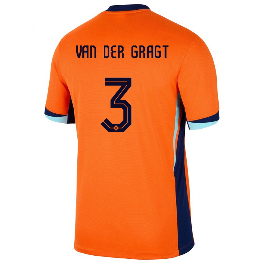 Dame Nederland Stefanie Van Der Gragt #3 Oransje Hjemmetrøye Drakt Trøye 24-26 Skjorter T-Skjorte