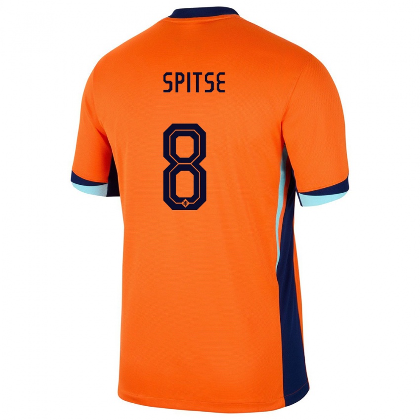 Dame Nederland Sherida Spitse #8 Oransje Hjemmetrøye Drakt Trøye 24-26 Skjorter T-Skjorte