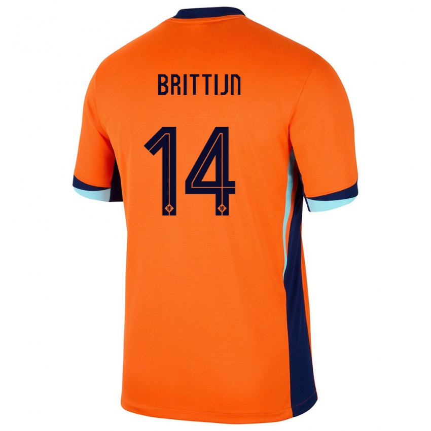 Dame Nederland Philip Brittijn #14 Oransje Hjemmetrøye Drakt Trøye 24-26 Skjorter T-Skjorte