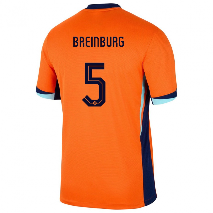 Dame Nederland Rainey Breinburg #5 Oransje Hjemmetrøye Drakt Trøye 24-26 Skjorter T-Skjorte