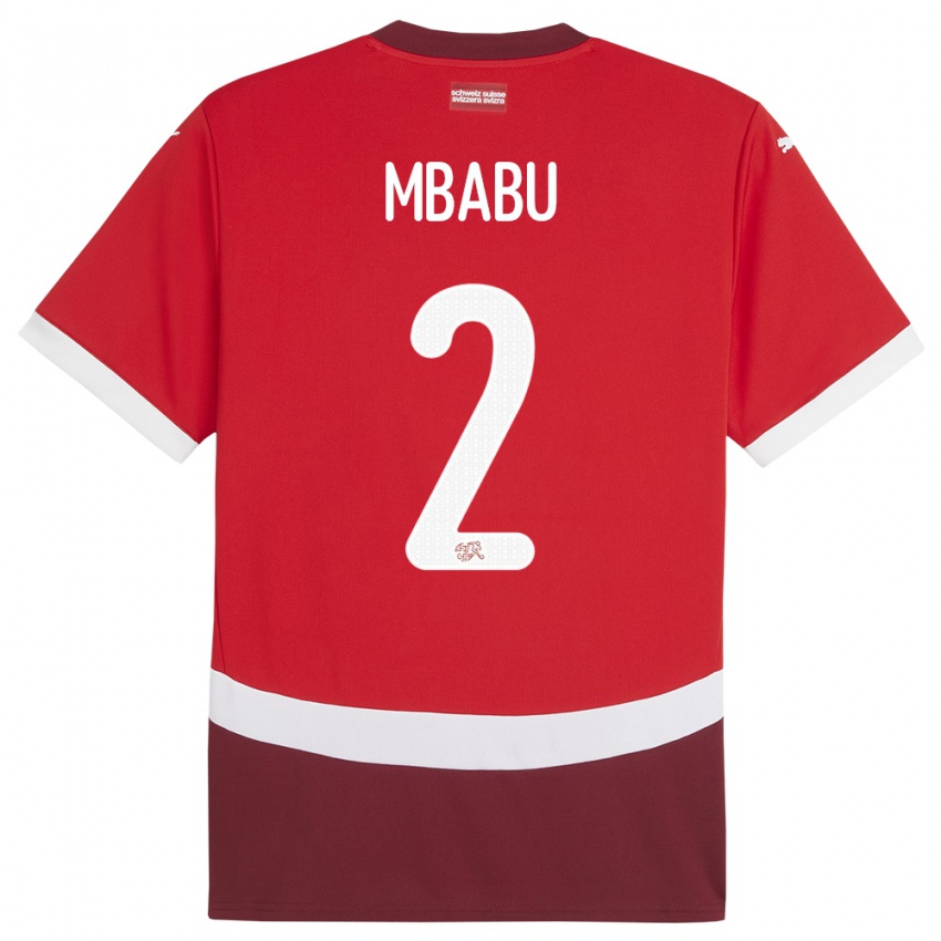 Dame Sveits Kevin Mbabu #2 Rød Hjemmetrøye Drakt Trøye 24-26 Skjorter T-Skjorte